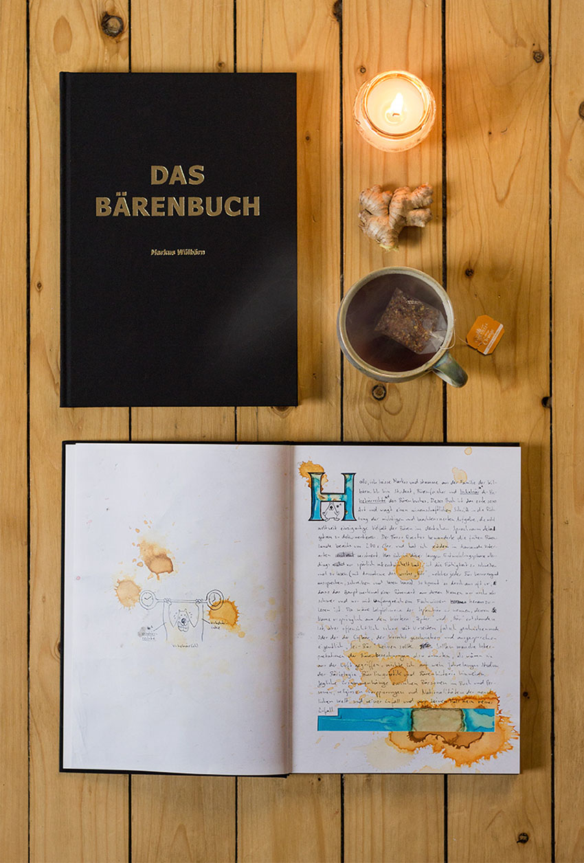 Das Bärenbuch gemütlich mit Tee und Kerzen - Das Bärenbuch, lustige Wortwitze mit Bären im Cartoon und Comicstil von Künstler, Illustrator und Autor Markus Wülbern